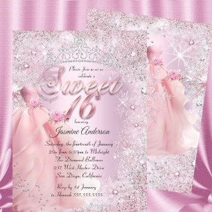 Sweet 16 blush Pink Winter Wonderland Tiara Invitation
