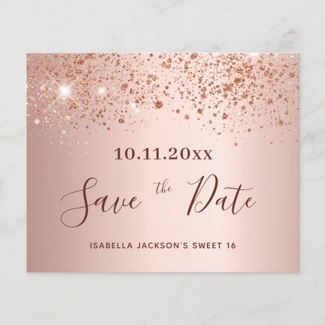 Sweet 16 blush rose glitter budget Save the Date Flyer (Front)