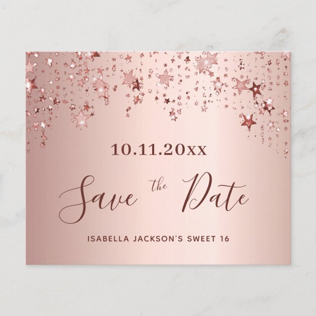 Sweet 16 blush rose gold budget Save the Date Flyer (Front)
