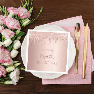 Sweet 16 blush rose gold glitter drips name glam napkin