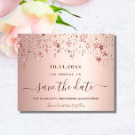 Sweet 16 blush rose gold Save the Date card<br><div class="desc">A girly and trendy Save the Date for a Sweet 16,  16th birthday party. A feminine pink,  rose gold background decorated with stars. Personalise and add a date and name/age. The text: Save the Date is written with a large trendy hand lettered style script.</div>