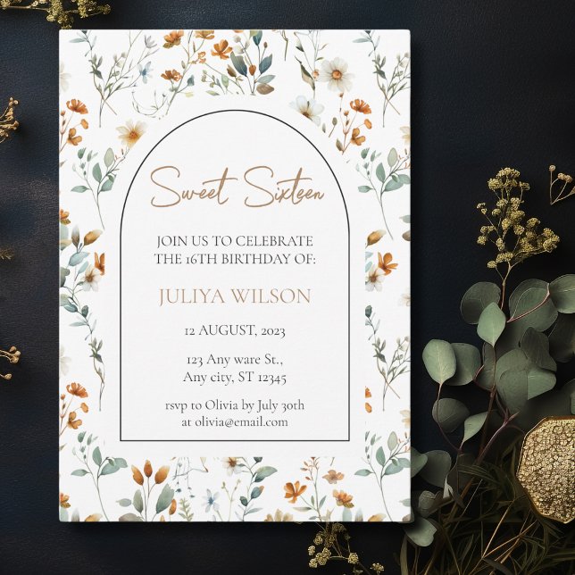 Sweet 16 botanical wildflower elegant invitation (Creator Uploaded)