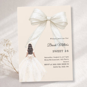 Sweet 16 Bow ivory dress champagne gold luxury Invitation