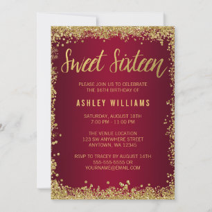 Sweet 16 Burgundy Gold Glitter Birthday Invitation