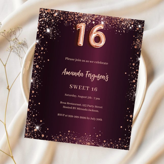 Sweet 16 burgundy rose gold invitation (Creator Uploaded)