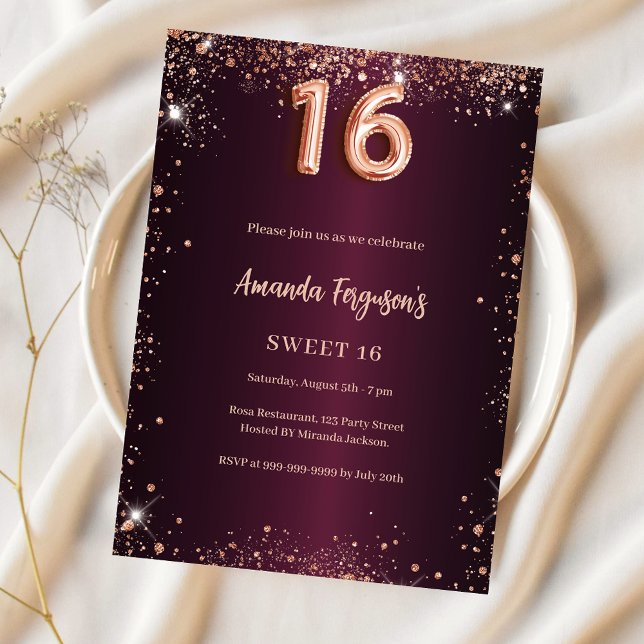 Sweet 16 burgundy rose gold invitation (Creator Uploaded)