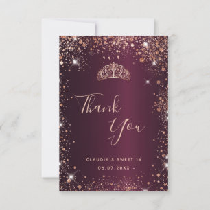 Sweet 16 burgundy rose gold thank you card