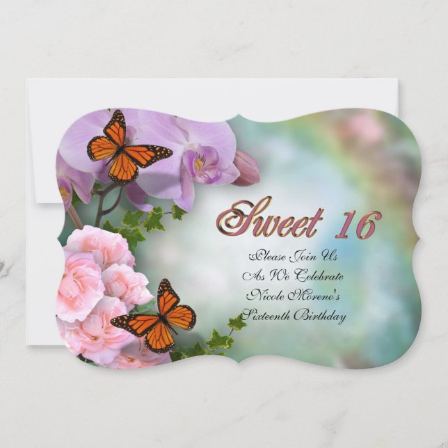 Sweet 16 Butterflies and Orchids Invitation (Front)