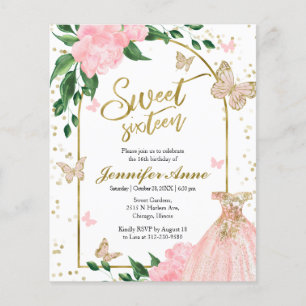 Sweet 16 Butterflys Dusty Pink Budget Invitation