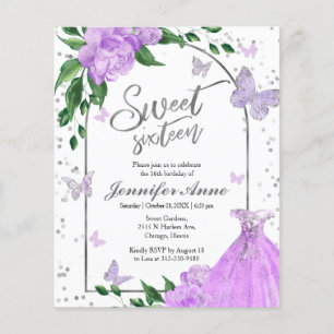Sweet 16 Butterflys Lavender Budget Invitation