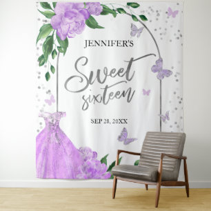 Sweet 16 Butterflys Lavender Gown Backdrop Tapestry