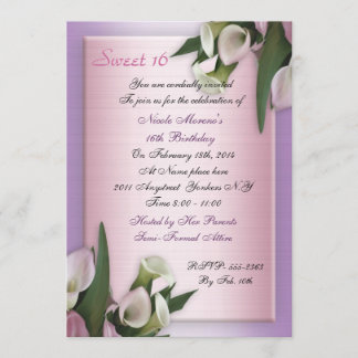 Sweet 16 calla lily birthday invitation elegant
