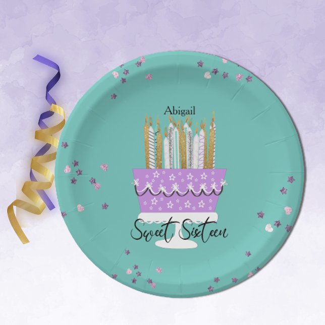 Sweet 16 Candles and Cake Paper Plate (Creator Uploaded)