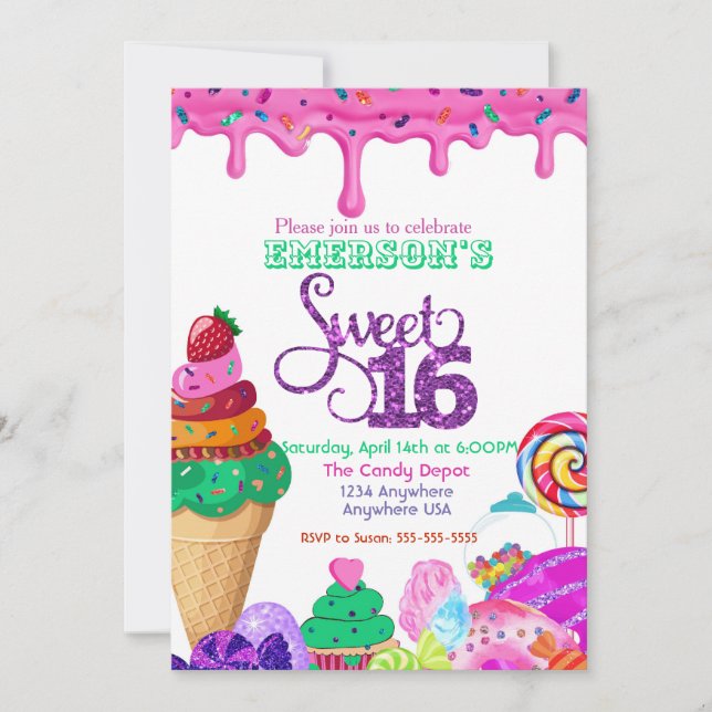 Sweet 16, Candyland, Candy Sweets doughnut Invitation (Front)
