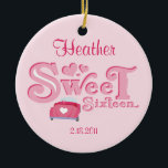 Sweet 16 Car Heart Personalised Ornament<br><div class="desc">Life couldn't be sweeter when you're just sixteen. Celebrate your special young lady as she comes of age with our cute SWEET SIXTEEN keepsake ornament featuring pink hearts and a cute pink car with a heart on the trunk. Customisable text to add a name and date, or whatever you like....</div>