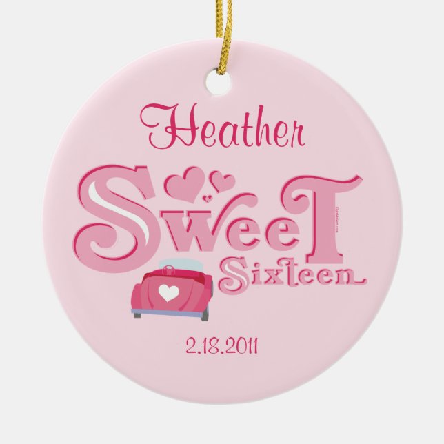 Sweet 16 Car Heart Personalised Ornament (Front)