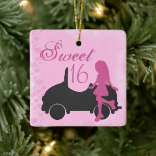 Sweet 16 Car Personalised Pink Black Sweet Sixteen Ceramic Ornament