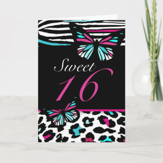 Sweet 16 Card Butterfly, Leopard & Zebra Print