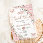 Sweet 16 Cherry Blossoms Rose Gold Butterflies  Invitation<br><div class="desc">Personalise this pretty cherry blossoms Sweet 16 birthday invitation easily and quickly. Simply click the customise it further button to edit the texts, change fonts and fonts colours. Featuring beautiful watercolor cherry blossoms flowers, rose gold butterflies and a rose gold geometric frame. Matching items available in store. (c) Somerset Fine...</div>