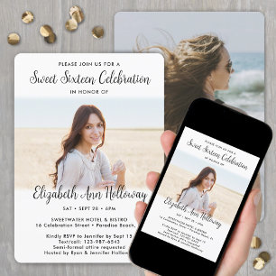 Sweet 16 Chic Modern Script 2 Photo Birthday Party Invitation