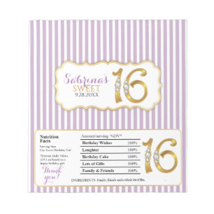 Sweet 16 Chocolate Candy Bar Wrappers-Gold Numbers Notepad