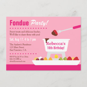 Sweet 16 Chocolate Fondue Birthday Party Invitation