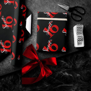 Sweet 16 Classic Red and Black Grunge Watercolor Wrapping Paper