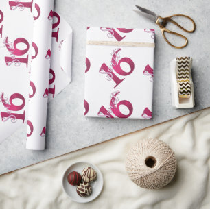 Sweet 16   Classic Red and White Grunge Watercolor Wrapping Paper