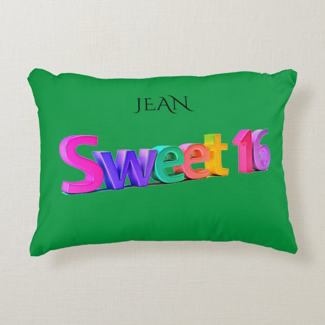 Sweet 16 colourful pillow. PERSONALIZD NAME. Decorative Cushion (Front)