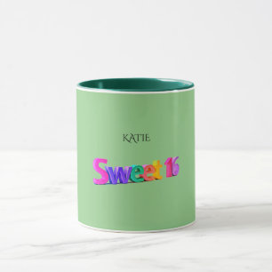 Sweet 16 combo mug/custom name in sage/green. mug