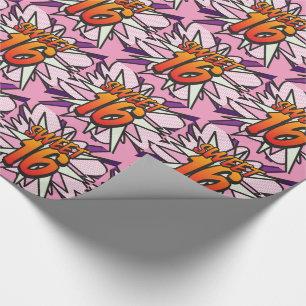 SWEET 16 Comic Book Pop Art Pink Wrapping Paper