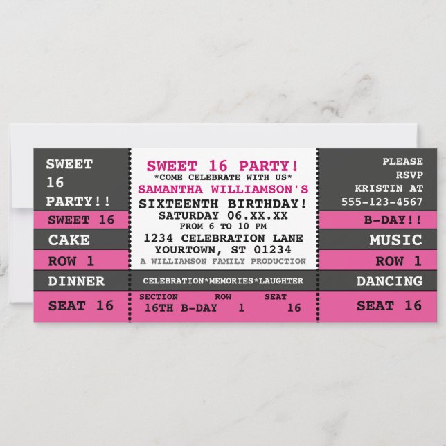 Sweet 16 Concert Ticket Invitation (Front)