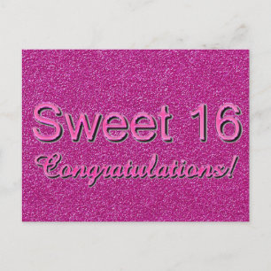 Sweet 16 Congratulations Hot Pink Shiny Typography Postcard