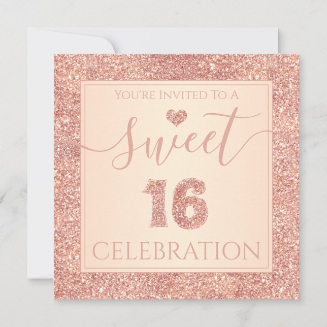 Sweet 16 Coral Pink Faux Glitter Birthday Party Invitation (Front)