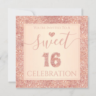 Sweet 16 Coral Pink Faux Glitter Birthday Party Invitation