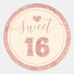 Sweet 16 Coral Pink Faux Glitter Heart Birthday Classic Round Sticker