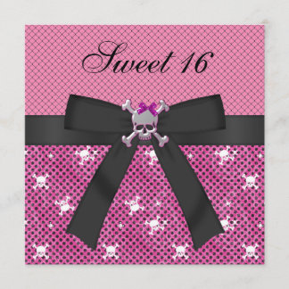 Sweet 16 Cute Skulls & Polka Dots Pink Invites