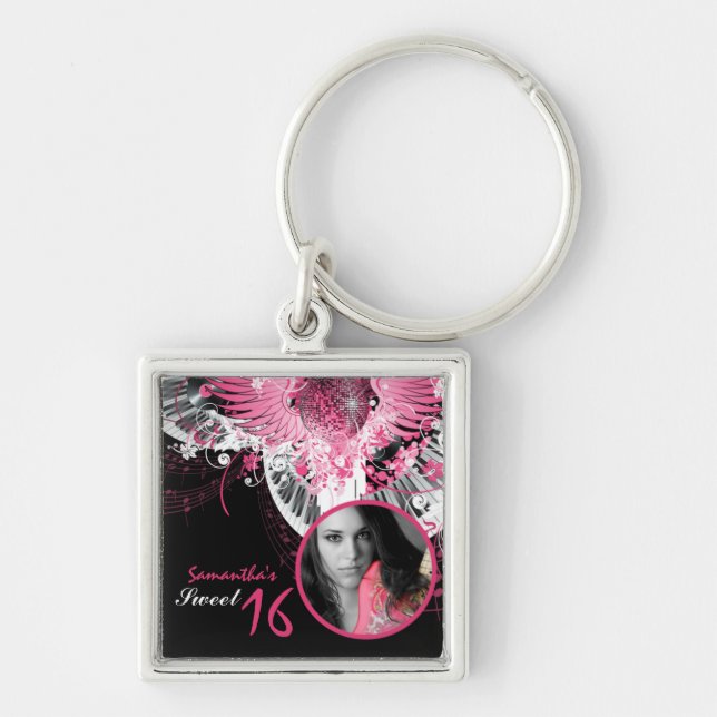 Sweet 16 Dance Music Disco Ball Piano Key Chain (Front)