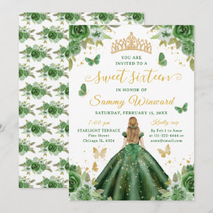 Sweet 16 Dark Green Princess Blonde Girl Invitation