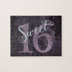 Sweet 16   Dark Mauve Pink Purple Grunge Birthday Jigsaw Puzzle