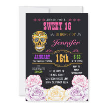 Sweet 16 Day of the Dead Sugar Skull Invitation