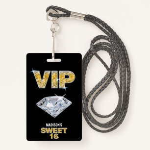 Sweet 16 Diamond Black Gold VIP Pass ID Badge
