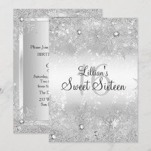 Sweet 16 Diamond Snowflake Winter Wonderland Invitation