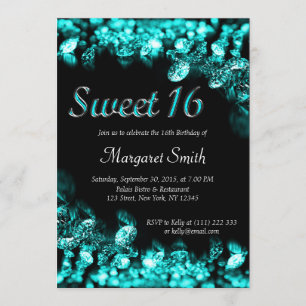 Sweet 16 Diamonds Turquoise Invitation