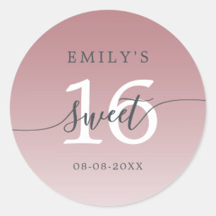 Sweet 16 Dusty Purple Ombre Custom Name Date Classic Round Sticker