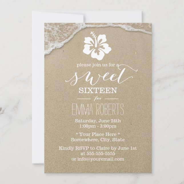 Sweet 16 Elegant Hibiscus Flower Beach Invitation (Front)