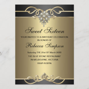 Sweet 16 Elegant Pearl Gold Birthday Invite