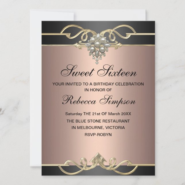 Sweet 16 Elegant Pearl Pink Birthday Invite (Front)