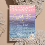 Sweet 16 Elegant Pink Beach Mason Jar String Light Invitation<br><div class="desc">Sweet 16 Beach Mason Jar String Lights Invitations.</div>