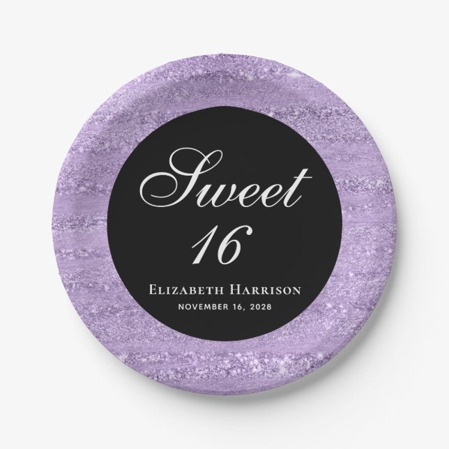 Sweet 16 Elegant Purple Birthday Party Paper Plate (Front)